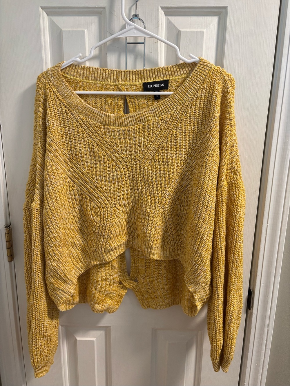 Express Yellow Cropped Knit Sweater medium